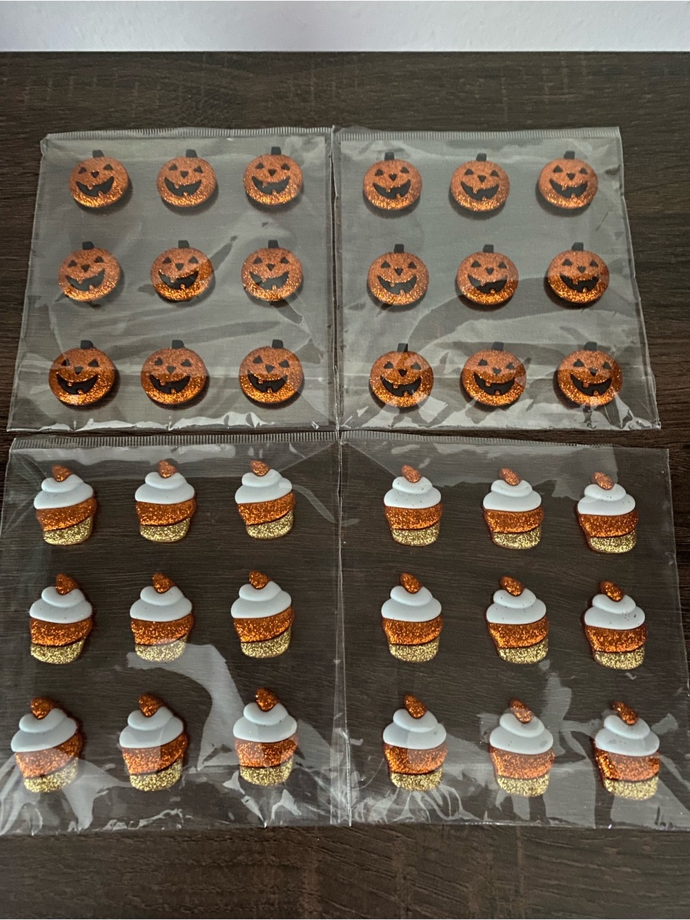 Halloween Pumpkin & Cupcake Glitter Stickers - Orange